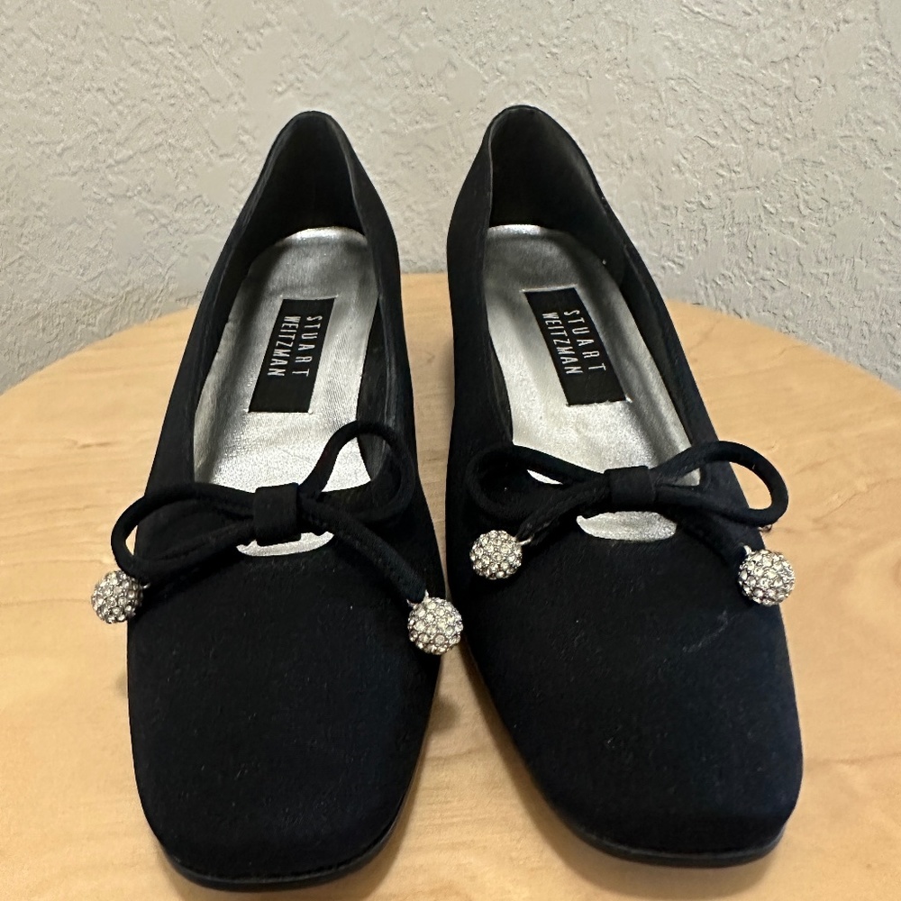 Stuart Weitzman Black Nylon Embellished Bow Heels Size 7 M